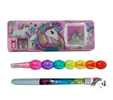 Eclet 3Piece Stationery Combo Set Calculator Pencil Case, Rainbow Moti Pencil & Water Glitter Pen | Kids Art Plastic Pencil B