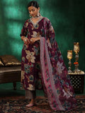 Libas Womens Printed Silk Blend Straight Kurta With Trousers And Dupatta Burgundy S 49046