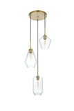 Elegant Lighting Living District Gene 3 Light Brass And Clear Glass Pendant