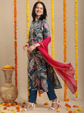 Gosriki Women'S Rayon Blend Straight Printed Kurta With Pant & Dupatta (Kulkarni Cerosin-Vks01-Gs_S_Blue_Small),Blue,,B0DK9PRMC2