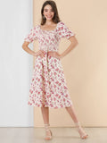 Toplot Dresses For Women Knee Length With Floral Print(Dress-5107-Red-L),Red,,B0C4DHBGWL