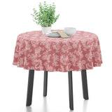 Encasa 4 Seater Dining Table Cloth 145 cm-Round (57 in-Round) I Floral Red Jacquard Style Print on Chambray Homespun Cotton I fo