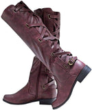 Coutgo Womens Lace Up Knee High Boots Motorcycle Riding Flat Low Heels Strappy Winter Boots