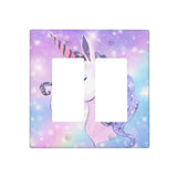 Unicorn Rainbow Cute Double Gang Rocker Decorative Light Switch Cover, 2-Gang Wall Plate Outlet Cover