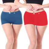 Xjarvis Ladybay Women'S High Coverage Combed Cotton Stretch Boy Shorts Mid Waist Seamless Brief Boxer Underwear Moisture Wicking Innerwear Super Soft & Breathable Pack Of 2 (Red Air Force Blue L),Red, Air force blue,,B0DV9MBPWK