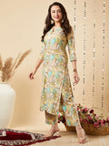 Gosriki Women'S Cotton Blend Printed Straight Kurta With Palazzo Set (Half Green-Nw-Gs_S_Green_Small),Green,,B0CJY62TZC