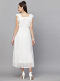 Sugathari Georgette Jacquard Butti White Square Neck Knee Length Western Dresses For Women (Dress2 89 White L)
