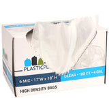 Plasticplace 4 Gallon Trash Bags 6 Microns Clear Garbage Can High Density Liners 17 x 18 (100 Count)