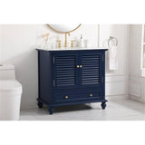 Elegant Decor Rhodes 36 Coastal Solid Wood Single Bathroom Vanity In Blue