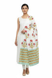 India Scarves White Red Mul Cotton Dupatta | Sanganeri Poppy Floral Block Print | 250X120Cm IsyvskA19