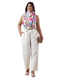 Pink And Yellow Cotton Tussle & Beads Work Tie & Dye Printed Scarf