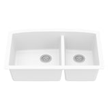 Karran QU-711 Undermount Quartz/Granite Composite Kitchen Sink 32 in. 60/40 Double Bowl in White