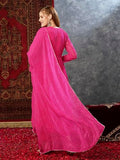 Anni Designer Women'S Georgette Lehariya Printed Anarkali Kurta With Pant & Dupatta (Mothda-Pink-Jl_M_Pink_Medium),Pink,M,Cotton Blend,Anarkali,Kurta, Scarf