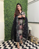 Anni Designer Women'S Cotton Blend Straight Printed Kurta With Pant & Dupatta (Poona Black_4Xl_Black_Xxxx-Large),Black,4XL,Cotton Blend,Regular,