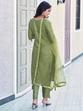 Sanisa Women'S Art Silk Sequence Embroidery Straight Kurta Set With Dupatta (143Kbd1547N-Xl_Olive Green)