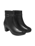 Women'S Black Faux Leather Ankle Boots With Mid Heel And Buckle Strap Side Zipper Comfort Booties For Fall & Winter Eu37,Black,4,B0D5R3LYZ3