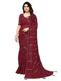 Satrani Womens Georgette Foil Printed & Lace Saree with Unstitched Blouse Piece (3184S2266NA_Maroon3)
