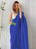 Satrani Womens Knit Pure Georgette Saree (2594S214N_Royal Blue)
