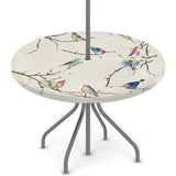 Colorful Bird Round Outdoor Fitted Tablecloth with Umbrella Hole Zipper, Rainbow Little Birds Elastic Edged Table Cloth Waterpro