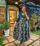 Gosriki Women'S Rayon Viscose Anarkali Printed Kurta With Pant & Dupatta (Navneeta Dark Green-Vks02-Gs_L_Green_Large),Green,,B0F8ZYZ2TL