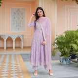 Gosriki Women'S Rayon Viscose Embroidered Anarkali Kurta With Pant & Dupatta (Hitmyn Purple-Vks01-Gs_L_Purple_Large),Purple,,B0F4919NR8
