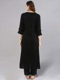 Idalia Rayon Solid A-Line Black Kurta Set For Women Stylish Boat Neck Design Kurta Set With Pant Black 4Xl