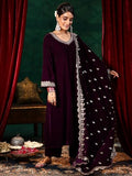 Libas Womens Embellished Velvet Straight Kurta With Trousers And Dupatta Burgundy S 39038