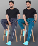 LookMark Men's Combo Slim Fit Solid Lycra Blend Full Elastic Sport Wear Running Gym Stretchable Jogger Track Pant in Grey & Rama Color(Track 05 Grey-Track 05 RAMA-M),Grey-Rama