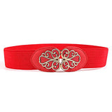Syga WomenS Pu Leather Cinch Belt With Gold Vintage Scroll Buckle Waist Belt, Stretchable Waistband For Dresses Red