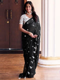 Satrani Women'S Georgette Embroidery Saree With Unstitched Blouse Piece (3607S126N_Black)