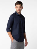 FYLTR Men's Solid 100% Cotton Casual Full Sleeves Shirt with Pocket,Navy Nurture