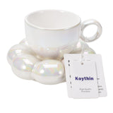 Koythin Ceramic Coffee Mug with Saucer Set, Creative Cute Cup with Sunflower Coaster for Office and Home, 6.5 oz/200 ml for Tea