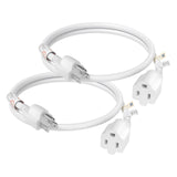 FIRMERST 15 Amp 2 Feet Extension Cord 3 Prong 14 Gauge 1875W White, 2 Pack