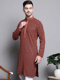 Jompers Mens Sequin Embroidered Pure Cotton Kurtas (Orange, L)