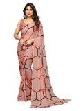 Satrani Georgette Womens Geoegette Floral Print Saree With Unstitched Blouse Piece (3112S2154Na_Light Brown1)