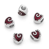 20pcs Red Enamel Love Heart Large Hole Beads (4.5mm Hole) Antique Silver