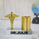 The Bling Stores Gift For Doctors Personalised Mbbs Students (Doctor) Personalized Metal Pen & Pencil Holder Stand With Golden