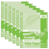 Recycled Filler Paper, 3-Hole Punched, 9/32 Ruled, 150 Sheets Per Pack, 6 Packs