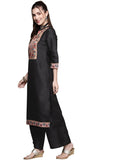 Ziyaa Art Silk Regular Women'S Brown Crepe Straight Kurta_Black_3Xl