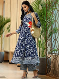Libas Blue Pure Cotton Printed Kurta Sets For Women Blue S