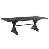Sunset Trading Trestle 96 Rectangular Extension Pedestal Distressed Gray Wood Dining Table, Three Size Grey