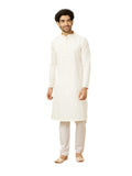 Manyavar Men's White Blended Viscose Kurta Pyjama Set (M)