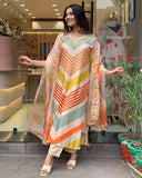 Anni Designer Women'S Cotton Blend Straight Printed Kurta With Pant & Dupatta (Dhimi Cream-Nw_Xxl_Cream_Xx-Large),Cream,2XL,Cotton Blend,Straight,Dupatta