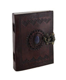 Embossed Leather Blue Stone 120 Page Unlined Journal with Clasp (Brown)