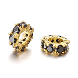 LiQunSweet 11MM 10 pcs Black Color Large Hole Round Theme Brass Cubic Zirconia Beads Rondelle Abacus Spacer Beads for DIY Jewelr