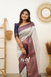 Flosive Womens Present Banarasi Soft Lichi Silk Saree Beautiful Jacquard Rich Pallu Design Work Zari Woven Kanjivaram Silk Style Saree With Soft Lichi Silk Blouse Piece Multi (Sky)