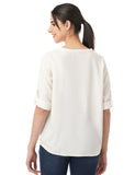 FYLTR Women's Fashion V-Neck Top with Roll-up Sleeves,Ivory White