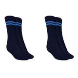 Mukhaksh (Pack Of 2 Pairs Girls Kids Navy Blue Socks With Sky Blue Stripes, Navy Blue With Sky Blue Stripes Calf Length School U