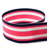 USA | American Made 3/8 Navy Hot Pink Surf Board Striped Grosgrain Ribbon (Navy Blue, White, and Hot Pink Ribbon) - 100 Yards (M