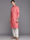 Manyavar Kurta Set For Men, Full Sleeves Mandarin Collar Ethnic Kurta Set For Engagement, Wedding, Party Solid (Dark Pink, Xl)